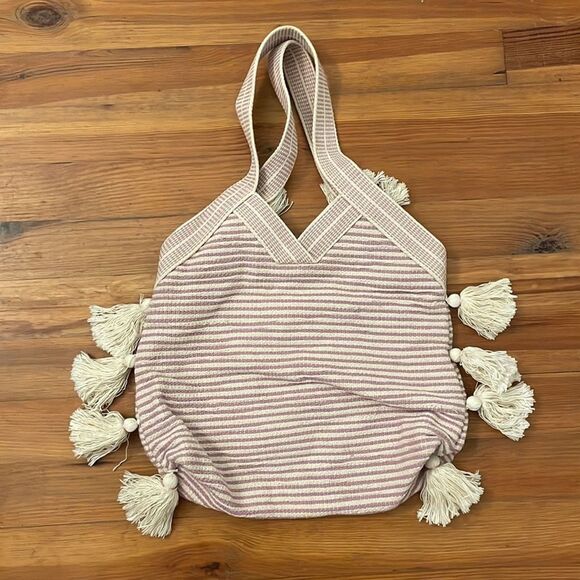 Fantasia Accessories Purple Pink Striped Tassel Shoulder Tote Bag OS - Picture 9 of 12
